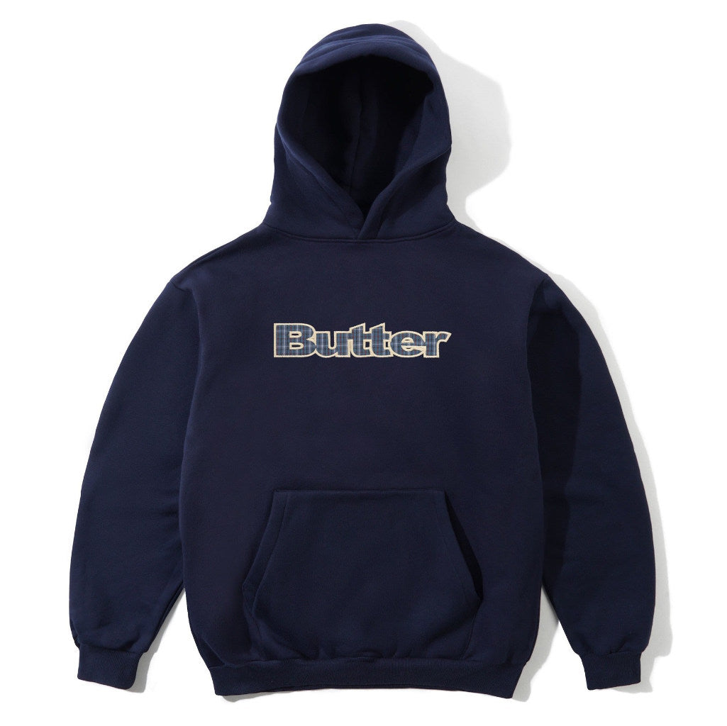 Butter Goods Plaid Logo Applique Pullover Hood in Navy | Shop Butter Goods clothing online with Pavement Skate Store with free Aotearoa NZ shipping over $100*