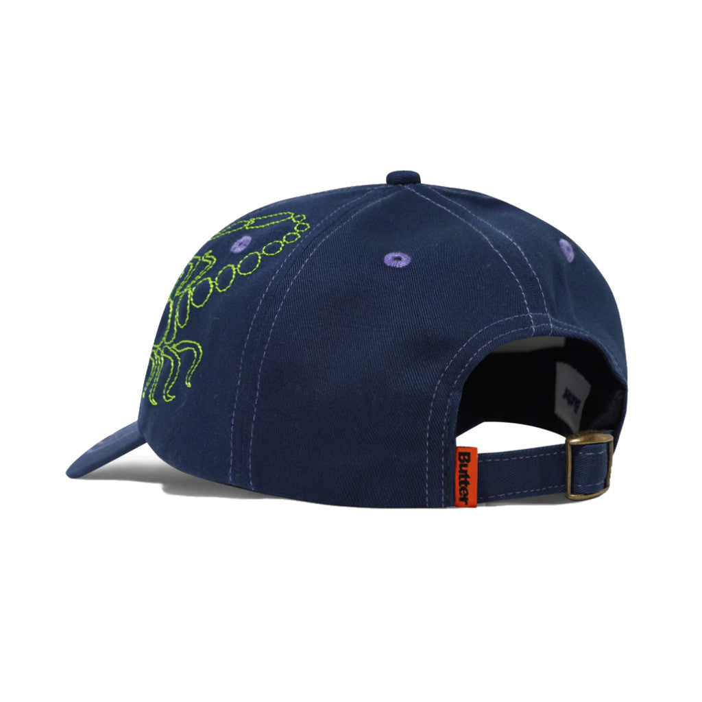 Butter Goods Scorpion 6 Panel Cap in Navy | Shop Butter Goods clothing online with Pavement Skate Store with free Aotearoa NZ shipping over $100*