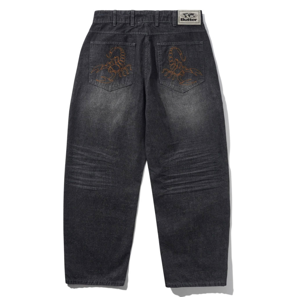 Butter Goods Scorpion Stitch Denim Jeans in Slub Black | Shop Butter Goods clothing online with Pavement Skate Store with free Aotearoa NZ shipping over $100*