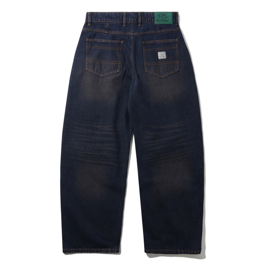 Butter Goods Wide Cut Denim Jeans in Tinted Dark Indigo | Shop Butter Goods clothing online with Pavement Skate Store with free Aotearoa NZ shipping over $100*