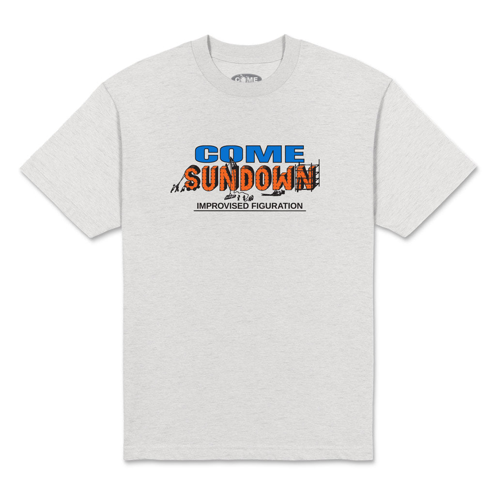 Come Sundown Figuration Tee - Ash. 100% Cotton. Screen printed front. Shop Come Sundown men's clothing and accessories online with Dunedin's independent skate store, PAVEMENT. Free New Zealand shipping over $150 - Same day Dunedin delivery - Easy returns.