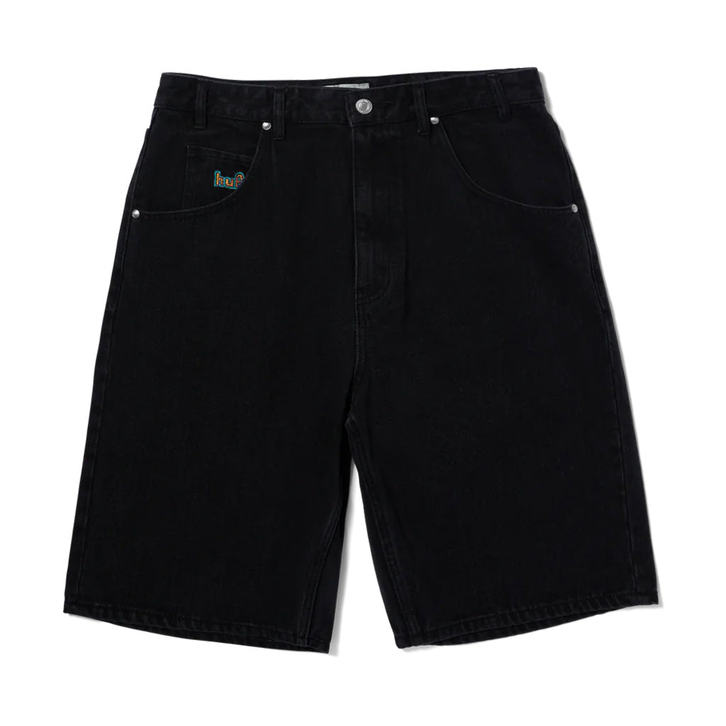 Huf Cromer Short - Washed Black. Designed by HUF team rider Brad Cromer, the Cromer Short brings the details and design from his popular signature pant to a baggy fit cotton denim short with reinforced seams and custom Cromer labels. Free NZ shipping - Shop HUF online with Pavement, Dunedin's independent skate store.