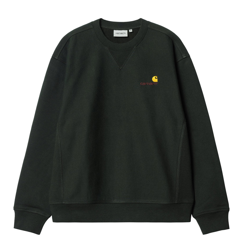 Carhartt WIP American Script Sweat - Dark Cedar. Loose fit. Brushed. American embroidery. Shop Carhartt WIP clothing and accessories and enjoy free NZ shipping on orders over $100. Same day delivery within Dunedin>Order now. Pavement skate shop, Dunedin.