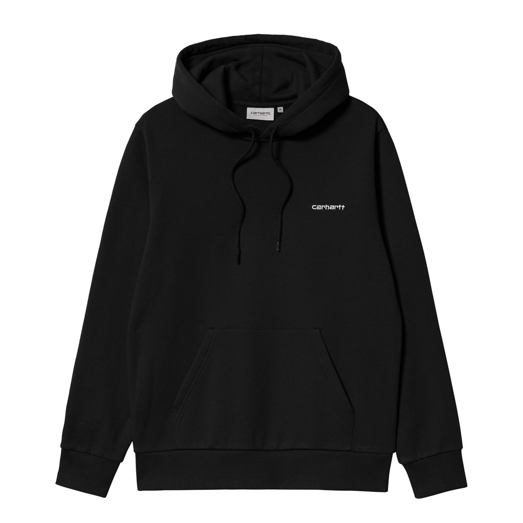 Carhartt WIP Hooded Script Embroidery Sweat - Black/White. 100% cotton. Regular fit. Kangaroo Pocket. Carhartt WIP Script Logo. Shop Carhartt WIP clothing and accessories and enjoy free, fast Aotearoa delivery with Pavement, Ōtepoti's independent core skate store.
