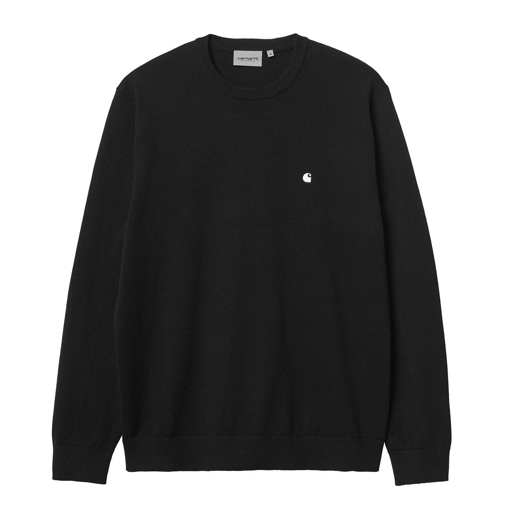 Carhartt WIP Madison Sweater - Black/White. The Madison Sweater is constructed from a midweight 12 gauge cotton knit. It features a crewneck collar, with ribbed detailing at the cuffs and bottom band. Shop Carthartt WIP with free NZ shipping over $100. Pavement skate shop, Dunedin.