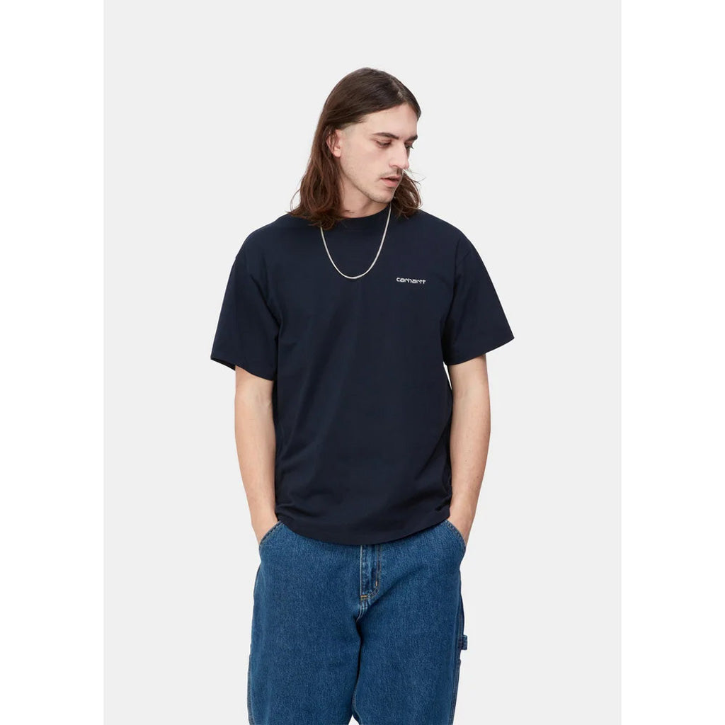Carhartt WIP S/S Script Embroidery Tee - Atom Blue/White. The S/S Script Embroidery T-Shirt is made of lightweight cotton jersey in a loose fit. It is detailed with an embroidered Script Logo on the chest. Shop Carhartt WIP premium men's tees with free NZ shipping over $100. Pavement skate shop, Dunedin.