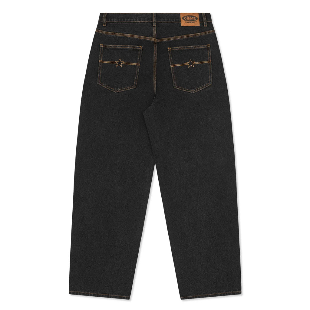 Come Sundown Burn Out Double Knee Jeans - Washed Black | Shop Come Sundown clothing with free Aotearoa NZ shipping over $100* when you order online at Pavement!