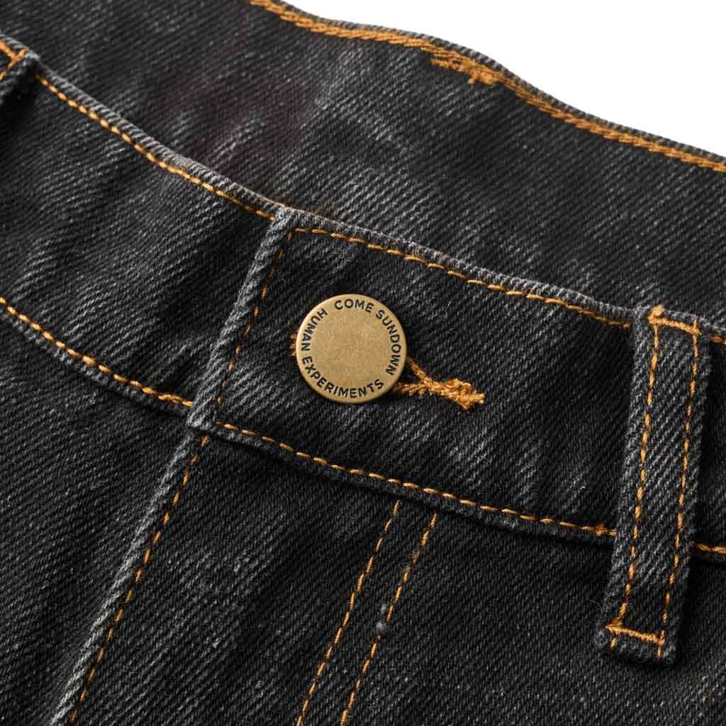 Come Sundown Burn Out Double Knee Jeans - Washed Black | Shop Come Sundown clothing with free Aotearoa NZ shipping over $100* when you order online at Pavement!