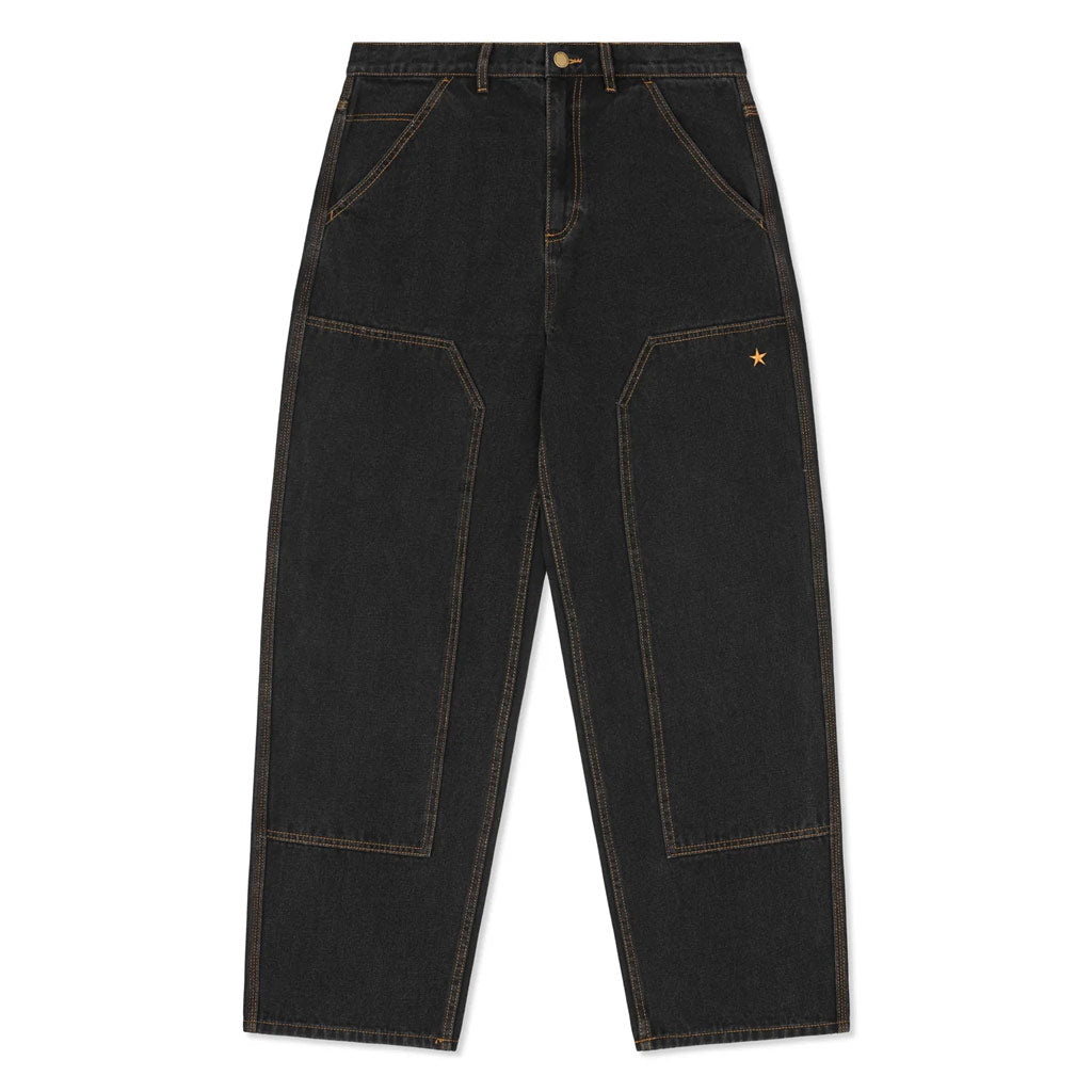 Come Sundown Burn Out Double Knee Jeans - Washed Black | Shop Come Sundown clothing with free Aotearoa NZ shipping over $100* when you order online at Pavement!