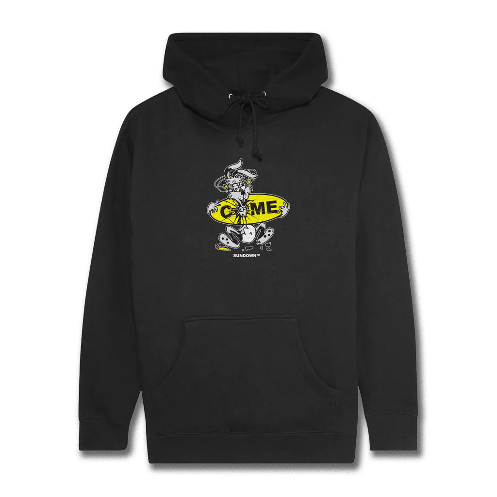 Come Sundown Concuss Hoodie - Black. 300 GSM Heavyweight Cotton/Poly Fleece lined. Embroidered front. Shop Come Sundown clothing and accessories online with Pavement and enjoy free, fast NZ shipping on your order over $150. Easy, no fuss returns. Pavement skate shop, Dunedin.