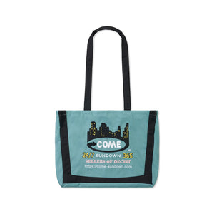 Come Sundown Deceit Shoulder Bag - Algae. 100% Cotton Canvas. Zipper Close. Embroidered front and back. Internal zip pocket. 50 x 38cm. Shop Come Sundown with Pavement online. Free, fast NZ shipping over $150. Easy, no fuss returns.