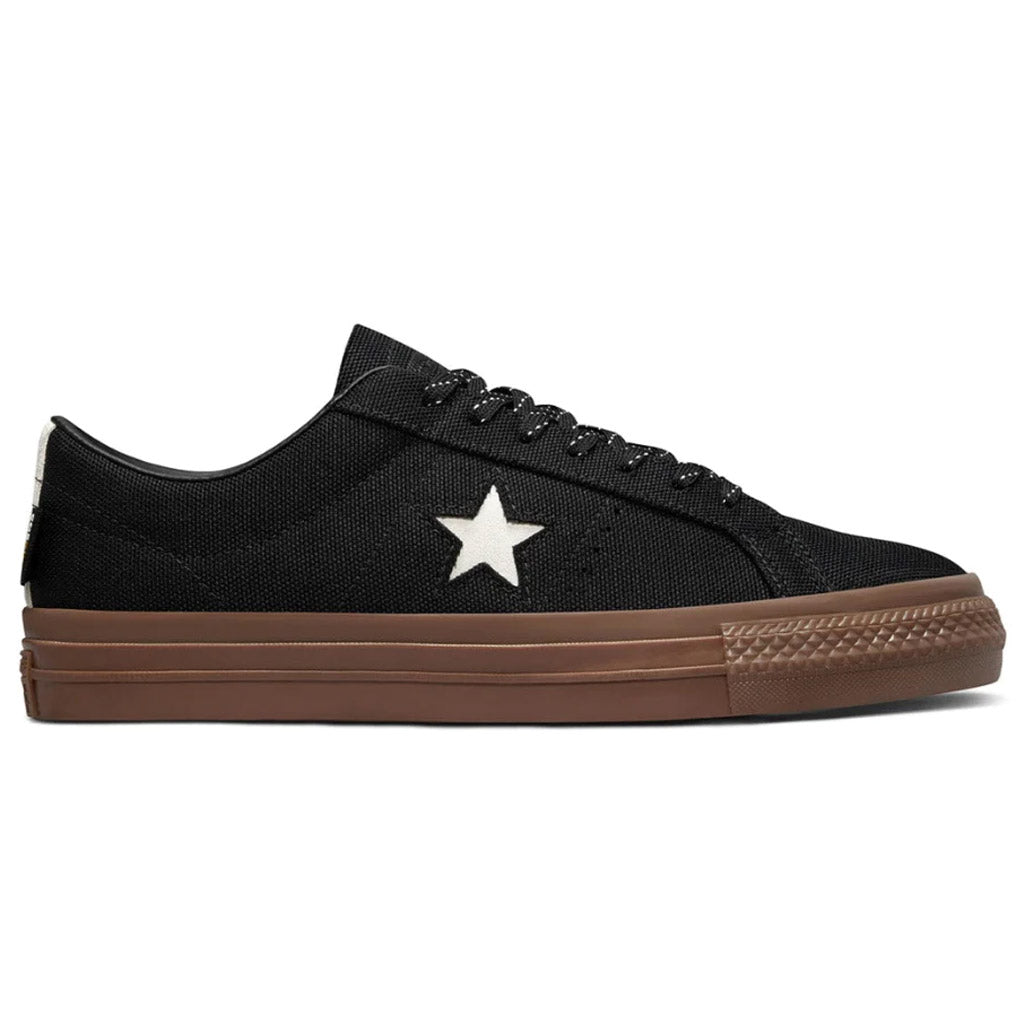 Converse One Star Pro Cordura Canvas Low - Black/White/Dark Gum. Rubber Backed Cordura Canvas Upper. Suede Accents. Elastic Tongue Straps to Help Keep Tongue in Place. Cx Foam Sock Liner. Traction Rubber Outsole. Enjoy Free Shipping in NZ on All Your Converse Orders Over $100. Pavement, Ōtepoti, NZ.