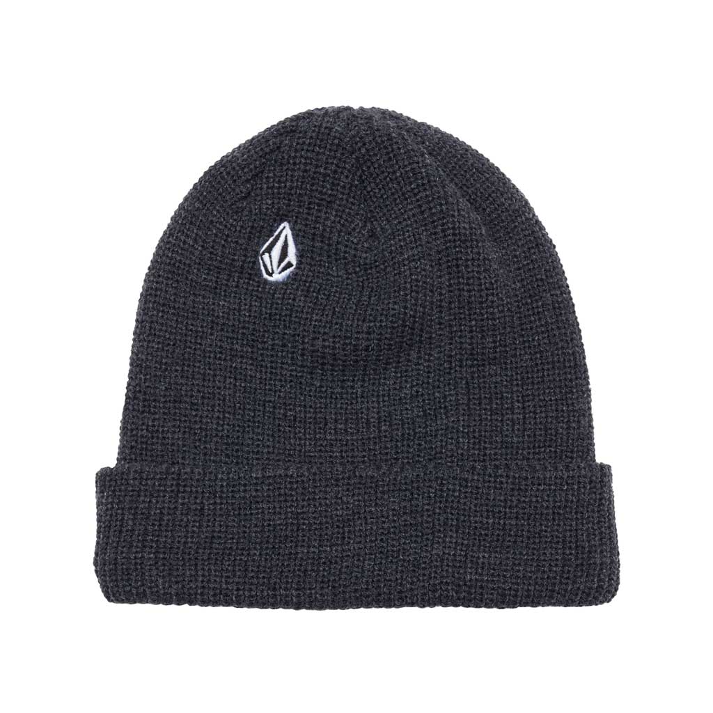 Volcom Full Stone Beanie - Charcoal Heather. 100% Acrylic. Skull Fit With Rolled Cuff. Rib Knit With 6 Darts Construction. Stone Logo. Embroidery At Apex.