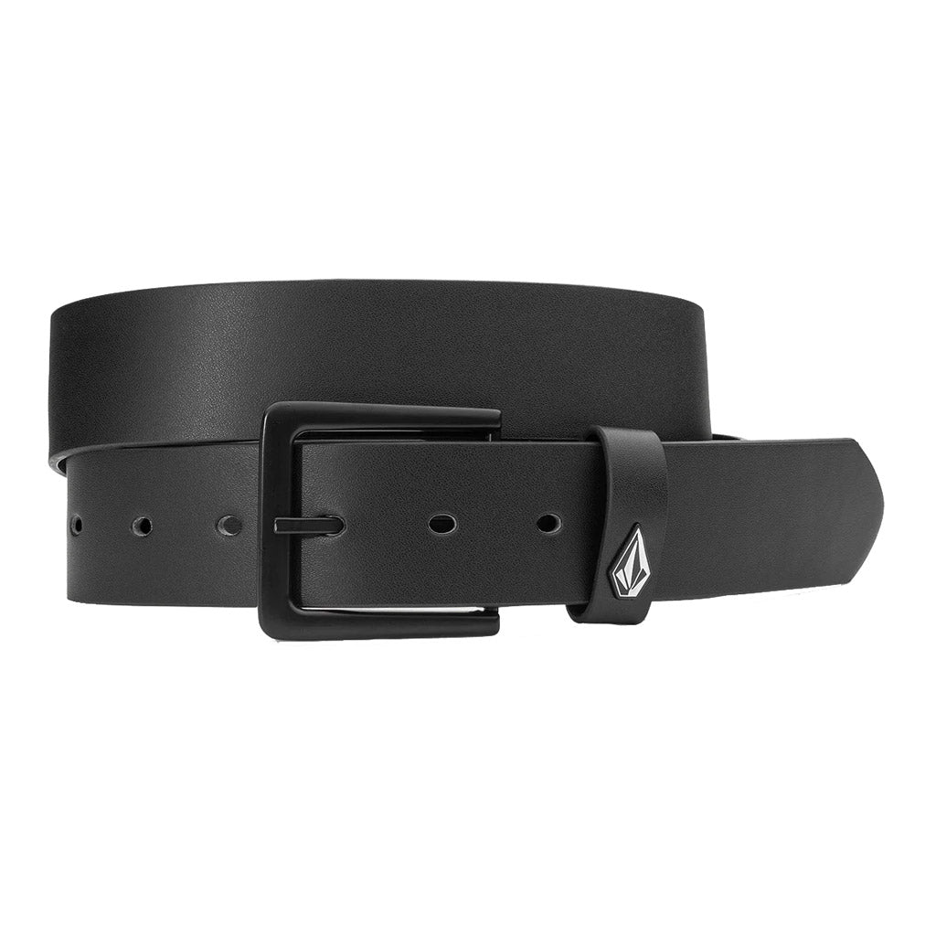 Volcom Nine Five Belt - Black. 100% Polyurethane. 1.5" wide elastic web belt, cut to size. PU leather strap with metal buckle. Enamel filled logo deboss on strap and keeper. Shop Volcom accessories and skate essential clothing online with Pavement. Free, fast NZ shipping over $150.
