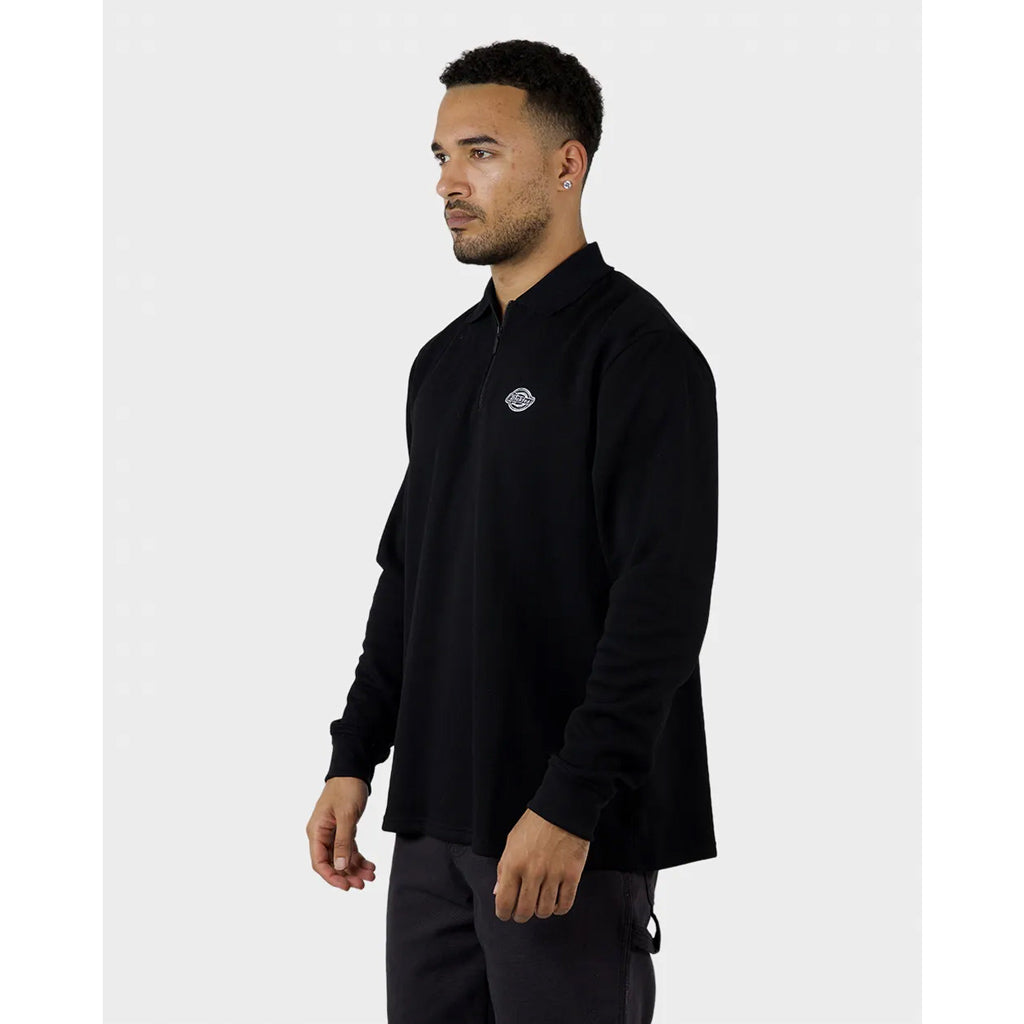 DICKIES ROCKWOOD MONO 1/4 ZIP L/S POLO SHIRT - BLACK