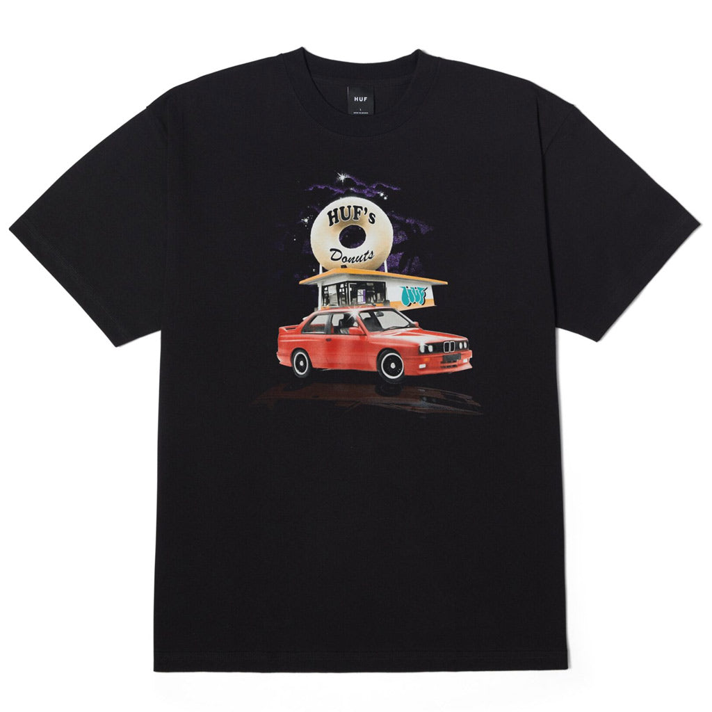 Huf Drive Thru Tee - Black. Official Toyota collaboration. 100% cotton short sleeve tee. Printed artwork at front and back. HUF x Land Cruiser interior neck label. Shop Huf Worldwide clothing and accessories online with Dunedin's independent skate store, PAVEMENT. Free NZ shipping over $150.