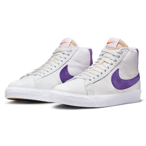 Nike SB Blazer Mid ISO  - White/Court Purple. Made only for skate shops, the Nike SB “Orange Label”. Premium buttery leather upper and featuring Zoom Air cushioning. Product code - DZ4949-100. Shop the latest release from Nike SB with free NZ shipping over $100. Afterpay and Laybuy. Pavement skate store, Dunedin.