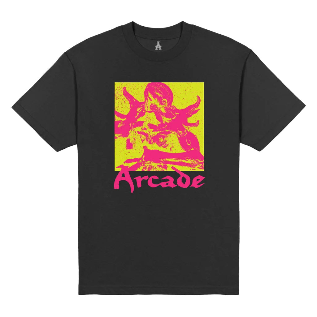 Arcade Demon Tee - Black. 100% Cotton Tee Featuring Demon Artwork By Roydon Misseldine Of Waste! Store. High Quality Screen Print On Heavy 280gsm T-Shirt. Shop Arcade premium streetwear online with Pavement, Ōtepoti's independent skate store, since 2009. Free Aotearoa shipping over $150.