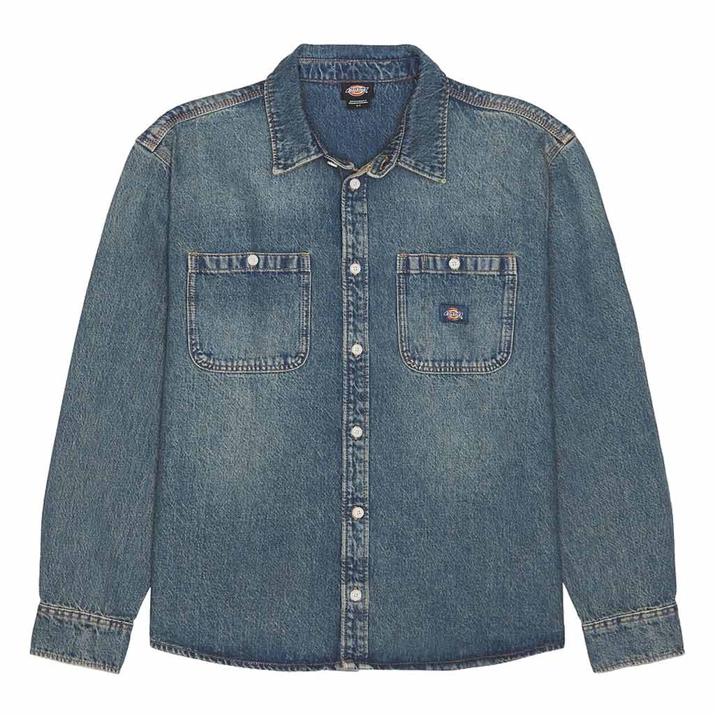 Dickies Denim Mechanic Shirt - Khaki Tinted Blue | Free Aotearoa NZ shipping over $100* when you buy Dickies online with Pavement Skate Store.