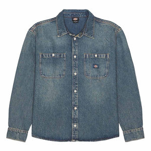 Dickies Denim Mechanic Shirt - Khaki Tinted Blue | Free Aotearoa NZ shipping over $100* when you buy Dickies online with Pavement Skate Store.