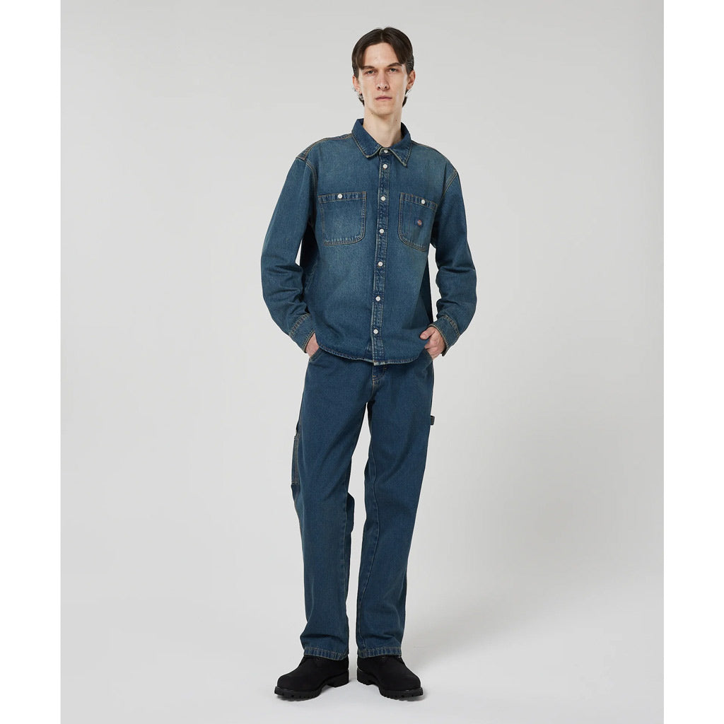 Dickies Denim Mechanic Shirt - Khaki Tinted Blue | Free Aotearoa NZ shipping over $100* when you buy Dickies online with Pavement Skate Store.