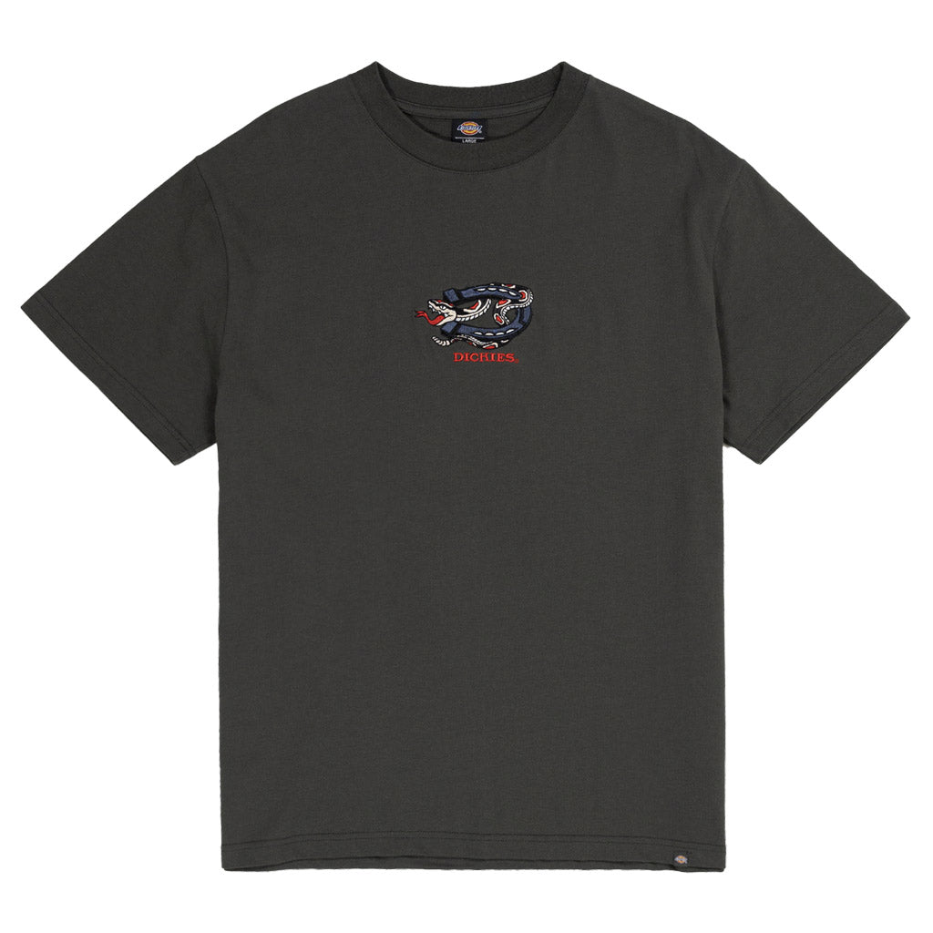 Dickies Rattler 450 Box Fit Tee - Dark Olive. The Rattler 450 Tee offers a boxy work fit, and features an embroidered graphic of a Texas diamondback rattlesnake wrapped around a horseshoe, on the chest. Style: DM224-SS02. Shop Dickies clothing online with Dunedin's skate store, PAVEMENT. Free NZ shipping over $150.