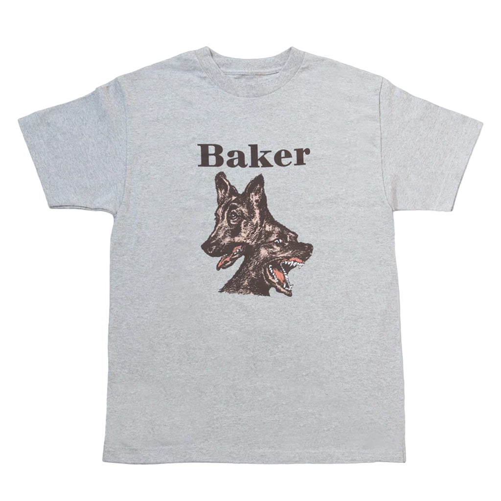 Baker Double Dog Tee - Athletic Heather. Art by Kevin "Spanky" Long. 6.0oz 100% Cotton. Front Screen Print. Shop Baker skateboards, clothing and accessories online with Pavement with free shipping across New Zealand on orders over $150 - Same day Dunedin delivery and easy returns. 