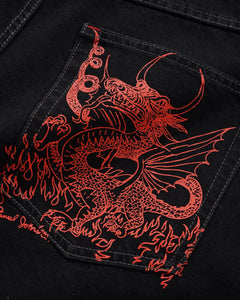 Butter Goods X Daniel Johnston Dragon Denim Shorts - Washed Black | Shop Butter clothing online with Pavement Skate Store - Free Aotearoa NZ shipping over $100*
