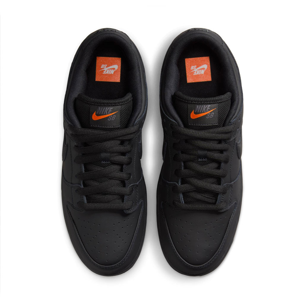 Nike SB Dunk Low Pro Skate Shoes - Triple Black. Orange Label release. Style: FJ1674-001. Free shipping across Aotearoa New Zealand. Shop Nike SB skateboarding shoes, clothing and accessories online with Dunedin's independent skate store, Pavement.