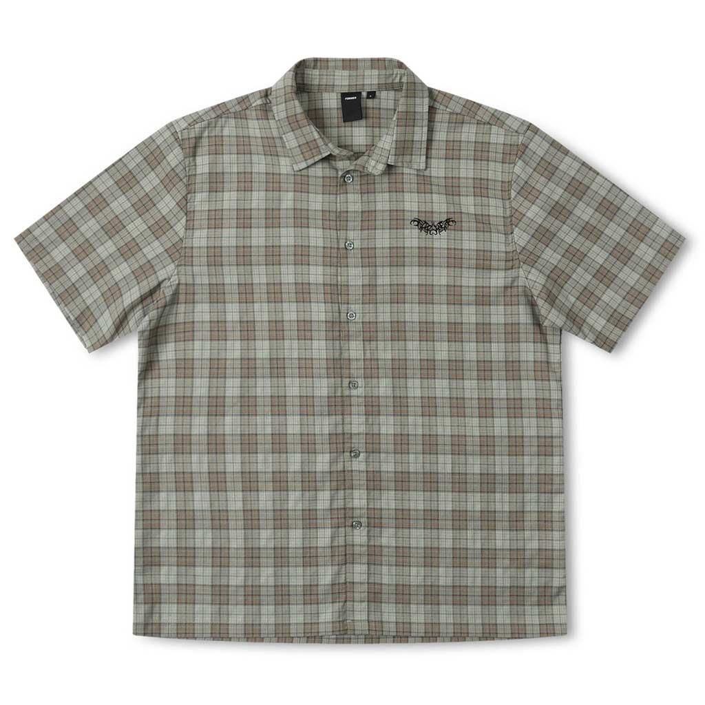 Former Manners Check SS Shirt - Green/Brown. Relaxed, slightly oversized fit. Collared neckline. Button up front Yarn dyed check fabric. Left chest embroidery. 69% Polyester / 29% Rayon / 2% Elastane. Shop Former men's shirts online with Pavement Skate Store. Free NZ shipping over $150 - Same day Dunedin delivery.