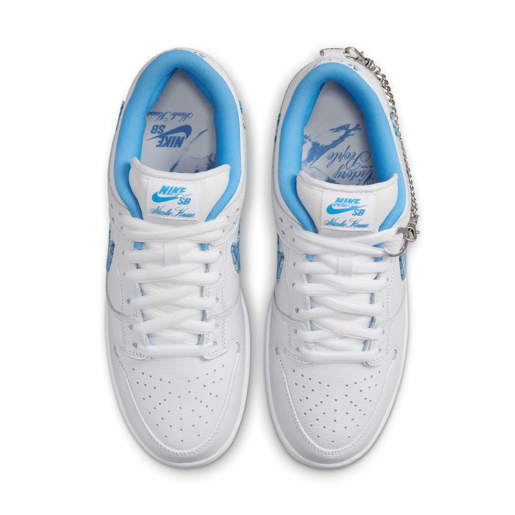 Nike SB Nicole Hause Dunk Low Pro - White/University Blue-White. Playfully off the chain. That's not a paradox, that's Nicole Hause's approach to skateboarding, life and leisure. Style code: FZ8802-100. Free Aotearoa NZ shipping when you order online with Pavement Skate Store.