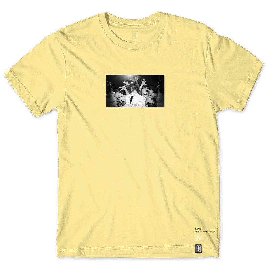 Girl X Spike Jonze Karen O Tee - Yellow. This graphic t-shirt features a photo of The Yeah Yeah Yeahs singer Karen O. Photo. Artwork by Spike Jonze. Shop Girl x Spike Jonze skateboard decks and tees online with Dunedin's independent skate store, PAVEMENT. Free NZ shipping over $150.