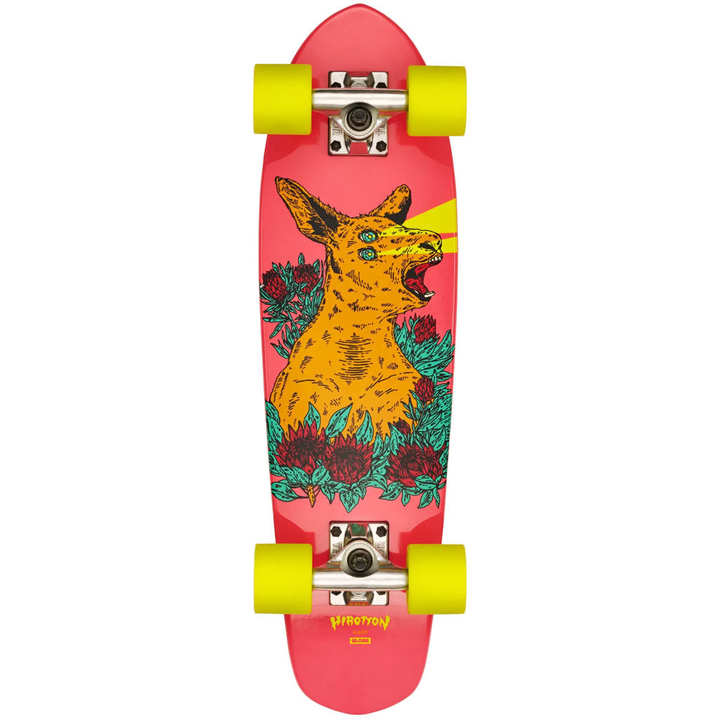 Globe Blazer 26" Cruiser  Lazer Roo. 26” x 7.25” x 13.75”WB. Resin-7 hard rock maple. Mellow concave with kicktail. 4.25” Tensor alloy trucks. 62mm 78a Conical Cruiser wheels. Die-cut griptape with top art. Feature artist Hirotton. Free NZ shipping. Shop skateboard decks online with Pavement skate store, Dunedin.