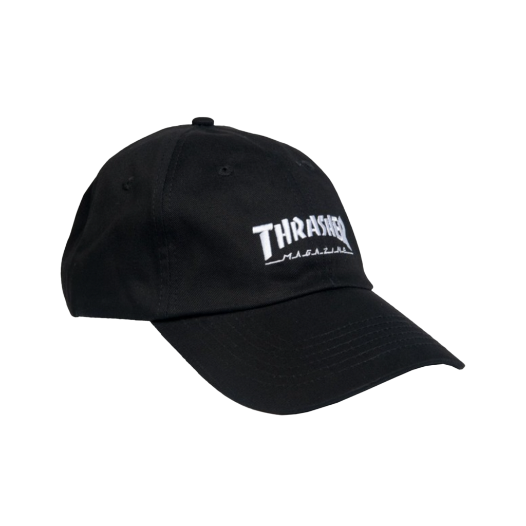 Thrasher Mag Logo Old Timer Cap  - Black. Low profile, Embroidered logo on front. Fabric closure with clasp. Shop Thrasher online and instore. Free NZ shipping when you spend over $100 on your Thrasher order. Afterpay and Laybuy available. Pavement skate store, Dunedin.