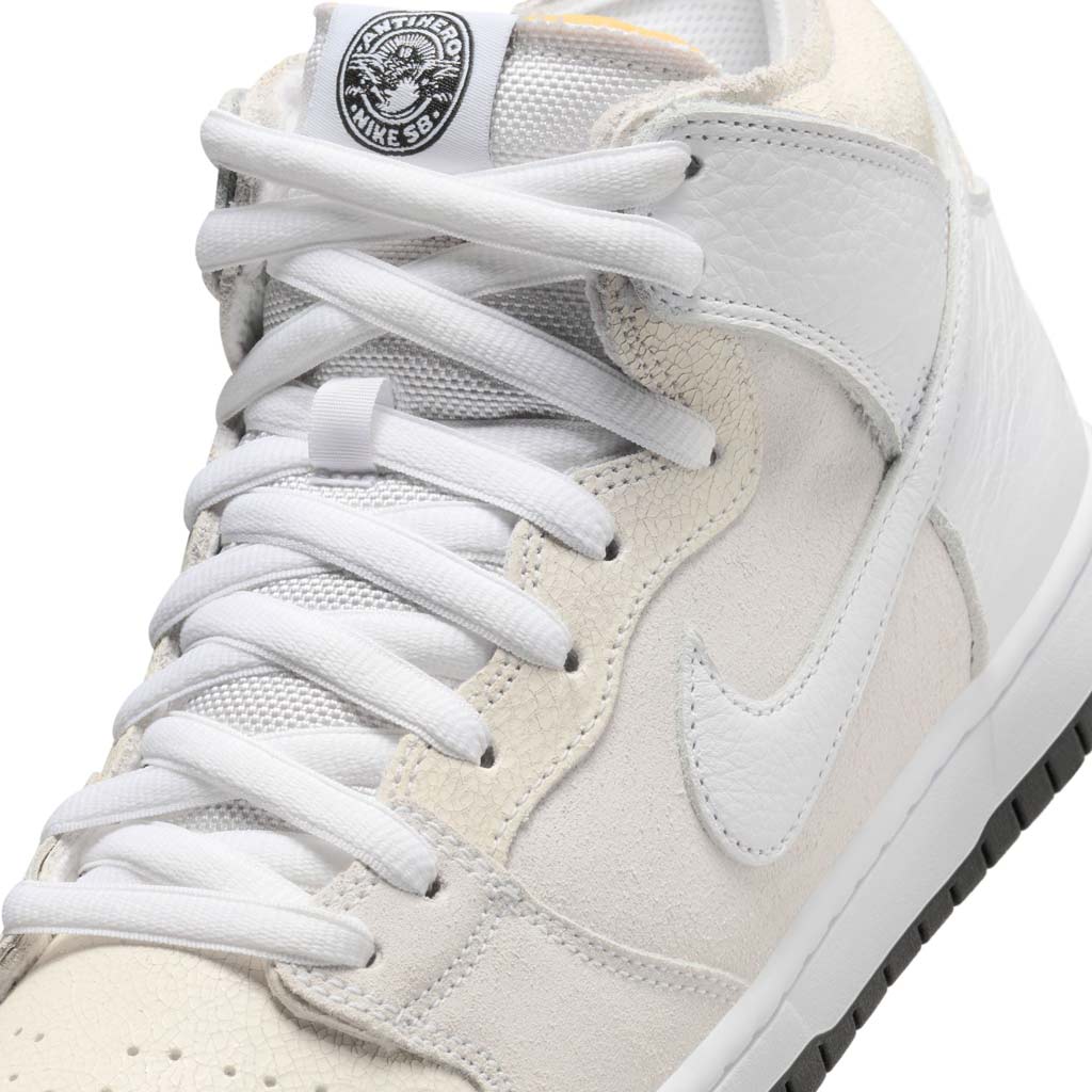 Nike SB Dunk High X Anti Hero Shoe - White/White-Black. Product code: HM5837-100. Shop Nike SB skateboarding shoes, clothes and accessories online with Pavement Skate Store. Free Aotearoa NZ shipping over $100*.