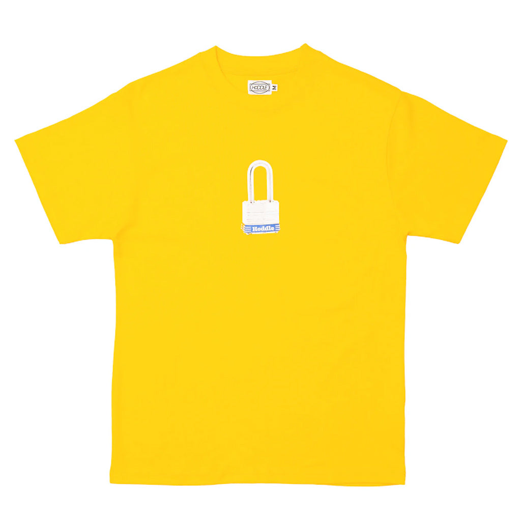 Hoddle Lock Tee - Yellow. CMYK Front and back print on a 100% cotton tee. Shop Hoddle skateboards and apparel online with Pavement, Dunedin's independent skate store. Free NZ shipping over $150, same day Dunedin delivery, and easy returns.