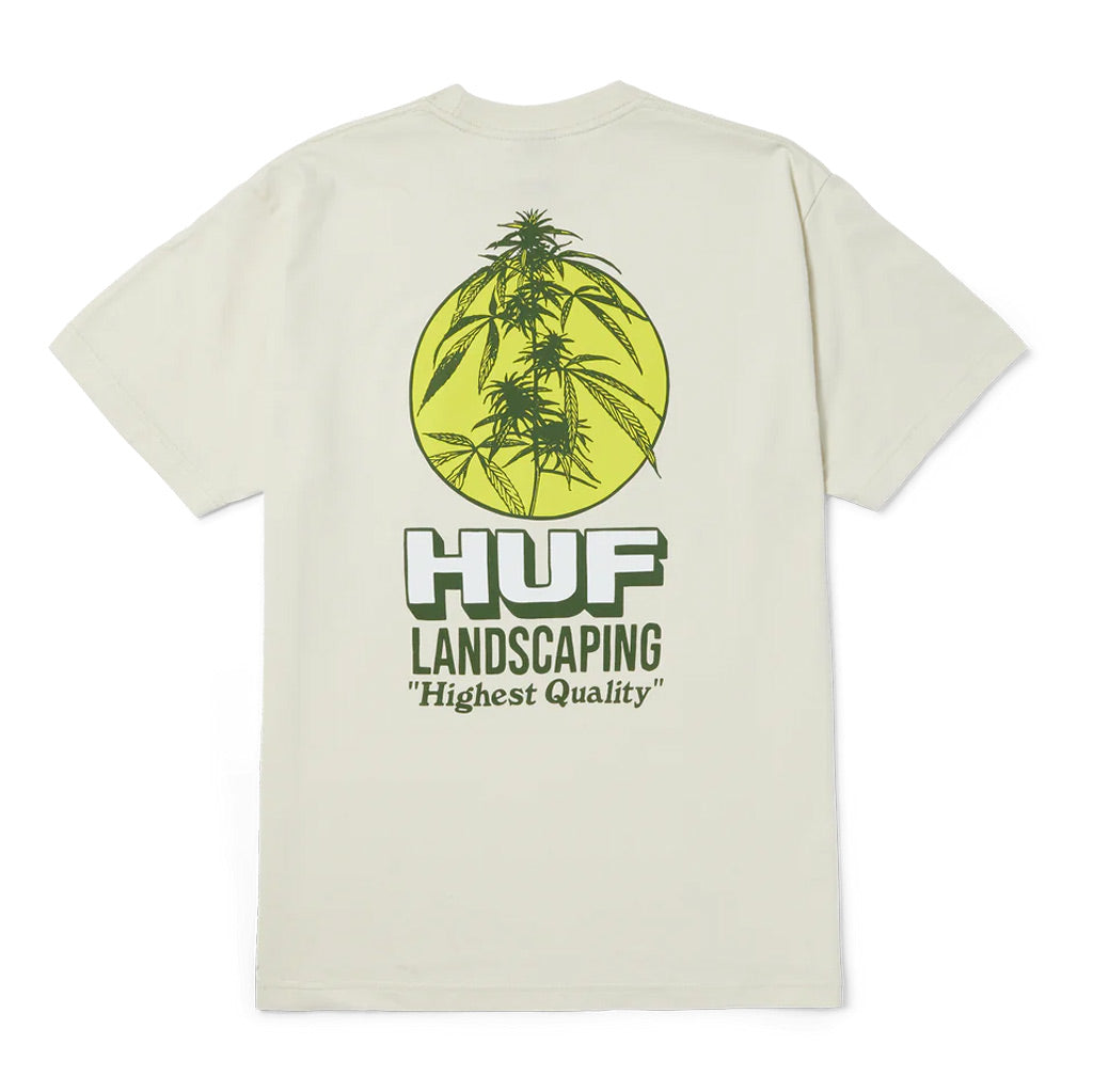 Huf Landscaping Tee - Bone. 100% cotton short sleeve tee. Printed artwork at left chest and back. HUF woven label at interior neck.   