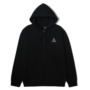 Huf Set Triple Triangle Zip Hoodie - Black. 80/20 cotton-poly 330gm full zip hoodie. Embroidered artwork at left chest. Metal zip closure. Adjustable drawcord hood. HUF woven label at interior neck. Shop HUF Worldwide clothing online with Pavement skate store. Free NZ shipping over $150.