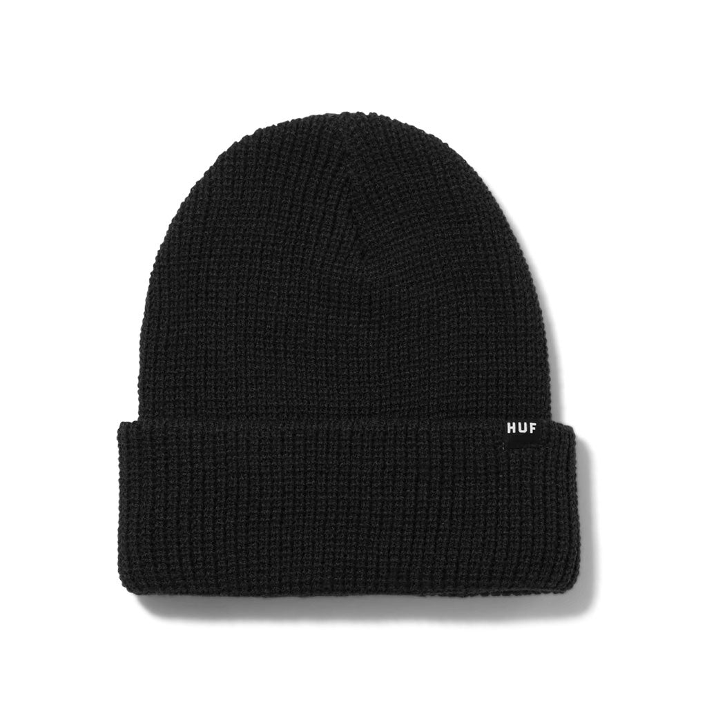 HUF Set Usual Beanie - Black. 100% Acrylic Fold-Over Cuff Beanie. Huf Woven Clip Label At Fold. 9.5" Tall, 7" Tall Folded.