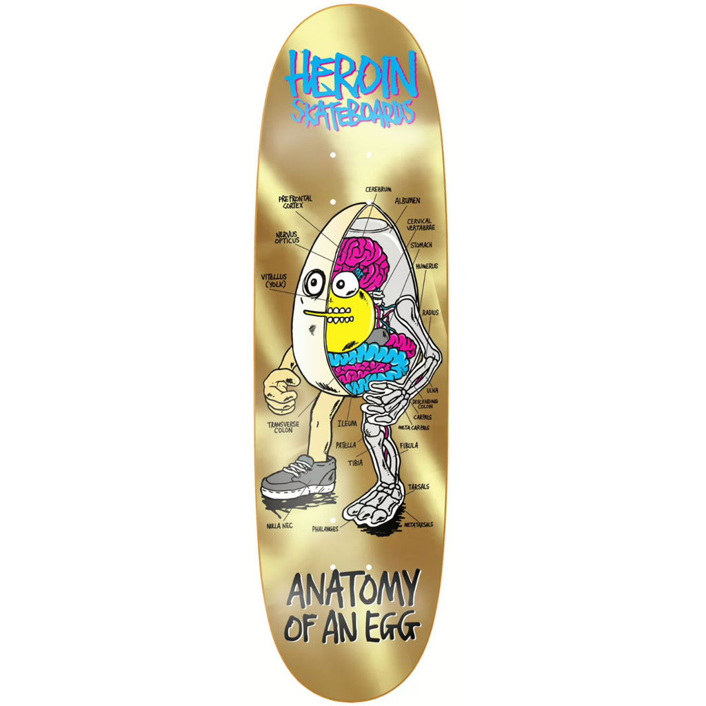 Heroin Anatomy Egg Gold Foil Skateboard Deck 8.75" | Free Aotearoa NZ shipping on skateboard decks over $100* ordered online with Pavement Skate Store!
