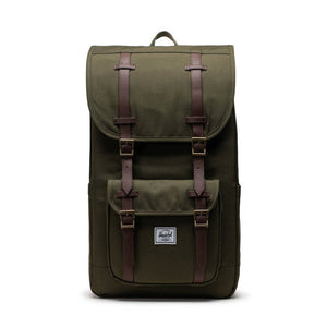 Herschel Little America Backpack - Ivy Green. EcoSystem™ 600D Fabric made from 100% recycled post-consumer water bottles. 49cm (H) x 29cm (W) x 18cm (D) 30L. Shop backpacks from Herschel and Jansport with Pavement online. Free NZ shipping over $150. Pavement skate store, Dunedin.