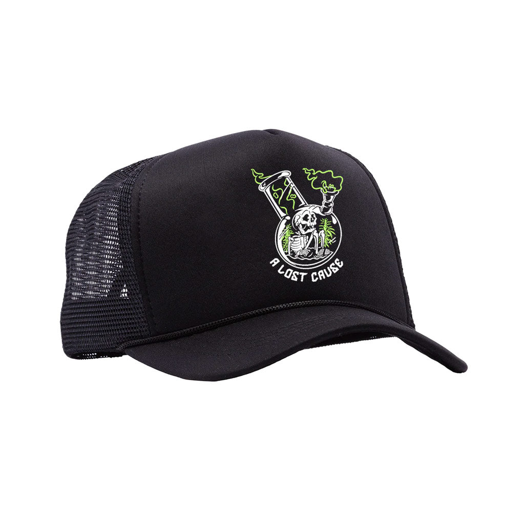 A Lost Cause High Til I Die Trucker Cap - Black. Super 00'S Style Foam Front Trucker. 100% Polyester.