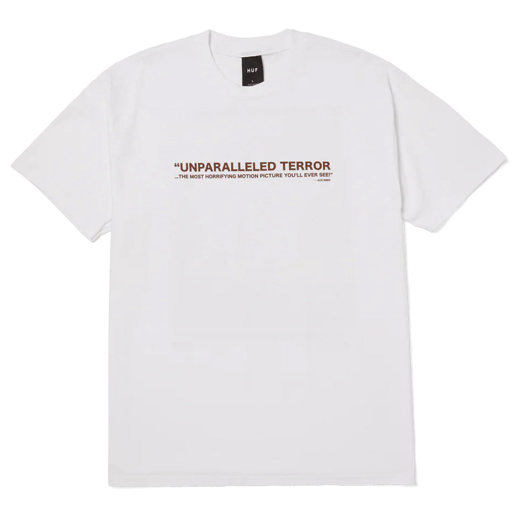 Huf X Texas Chainsaw Massacre Unparalleled Terror Tee - White. Shop HUF WORLDWIDE clothing, skateboards and accessories online with Pavement Skate Store! Free Aotearoa NZ shipping over $100*