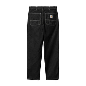 Carhartt WIP Simple Denim Pant - Black One Wash. 100% Cotton 'Norco' Denim, 11.25 oz relaxed straight fit, mid-rise fits true to size contrast stitching triple stitched bartack stitching at vital stress points square. I022947_89_2Y. Shop Carhartt WIP premium streetwear with Pavement, Dunedin's skate store.