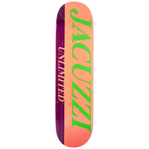 Jacuzzi Unlimited Flavour Deck 8.5" x 32.2", WB 14.25". Shop Jacuzzi skateboards online with Pavement, Dunedin's skater owned and operated skate store since 2009. Free NZ shipping over $150. 