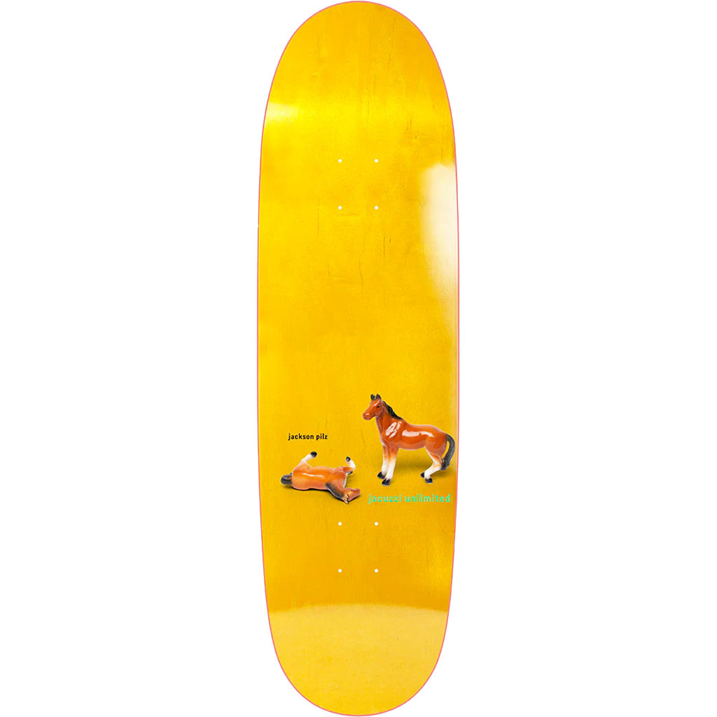 Jacuzzi Unlimited Jackson Pilz Horseplay EX7  9.125" x 32.3". WB 14.5". Split top colour veneers. Individually Pressed. Mellow concave/ steep kick .7-ply Canadian Maple with Epoxy Resin Glue. Shop skateboard decks online with Pavement skate store Dunedin. Free NZ shipping over $150 - Same day Dunedin delivery.