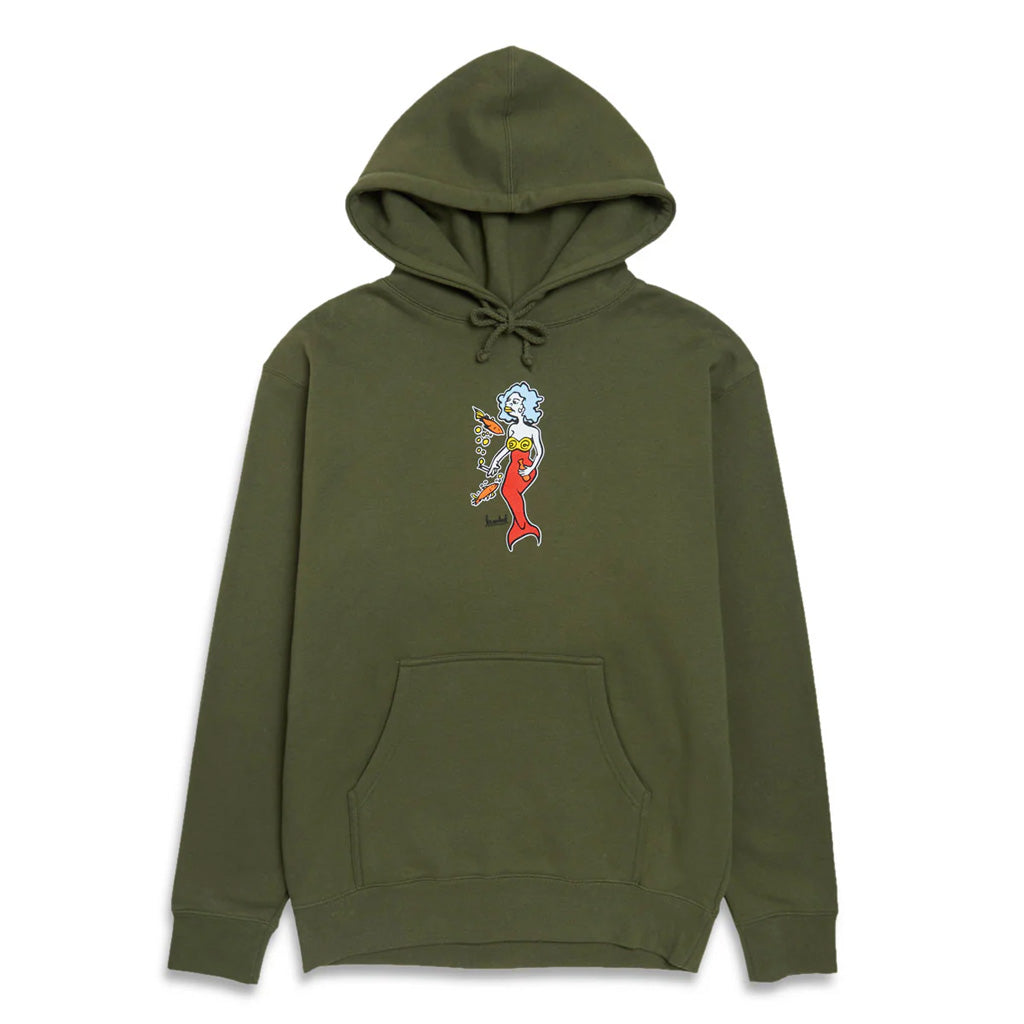 Krooked Mermaid Hoody - Army. Shop Krooked Skateboards with Pavement Skate Shop and enjoy free Aotearoa NZ shipping over $100* when you buy online!