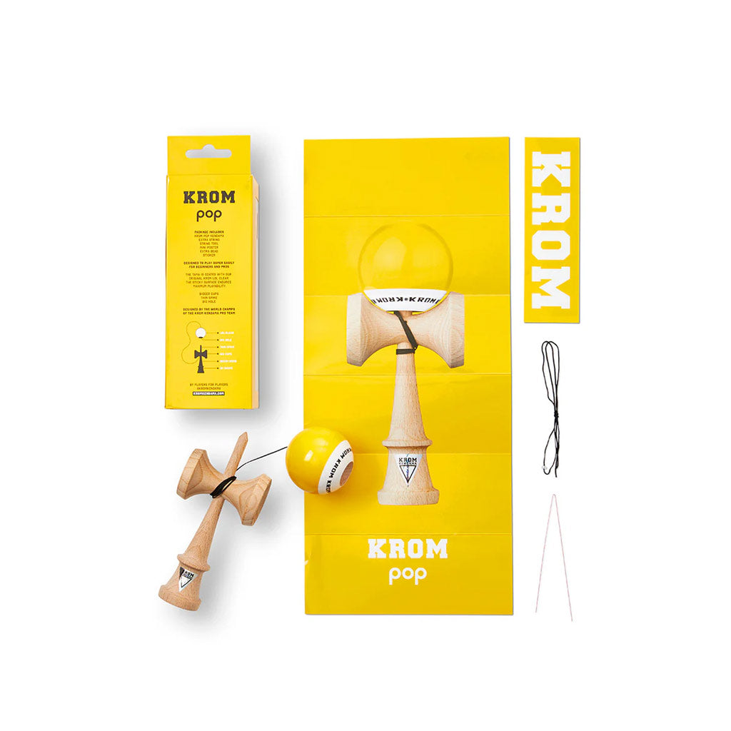 Krom Kendama  - Pop LOL Yellow. Shop the new collection of Krom Kendama with Pavement Skate Shop! Order online and received free Aotearoa NZ shipping over $100*!