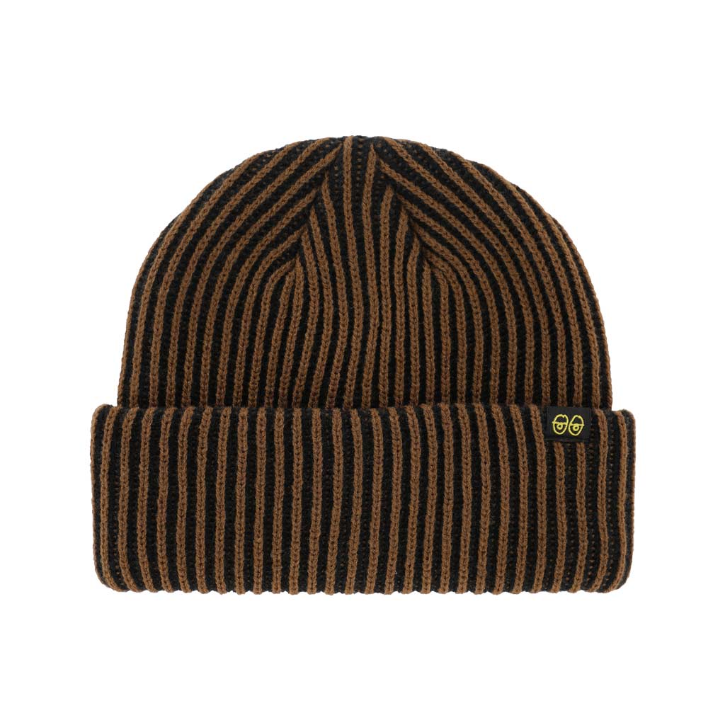 Krooked Eyes Clip Cuff Beanie - Brown/Black/Yellow | Shop Krooked Skateboards online with Pavement Skate Store with free Aotearoa NZ shipping over $100*!