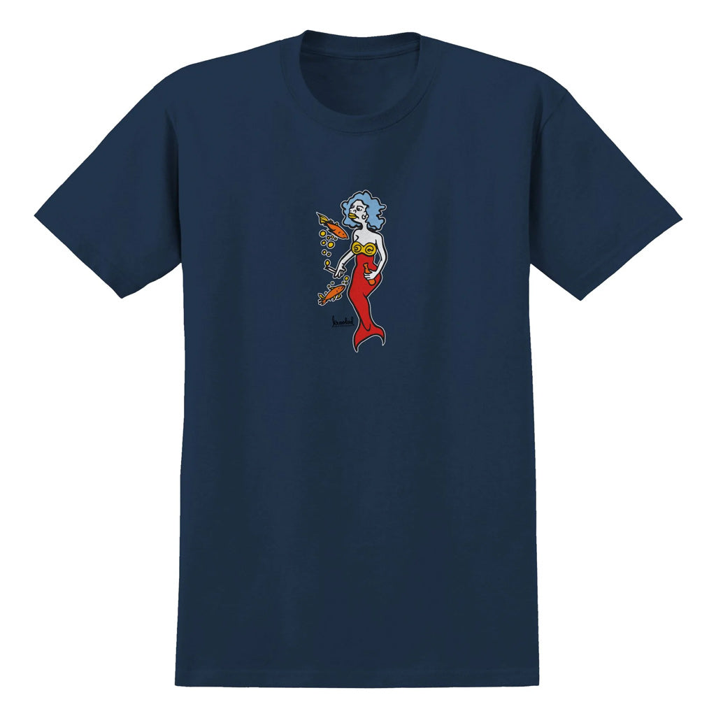 Krooked Mermaid Tee - Navy. Shop Krooked Skateboards with Pavement Skate Shop and enjoy free Aotearoa NZ shipping over $100* when you buy online!